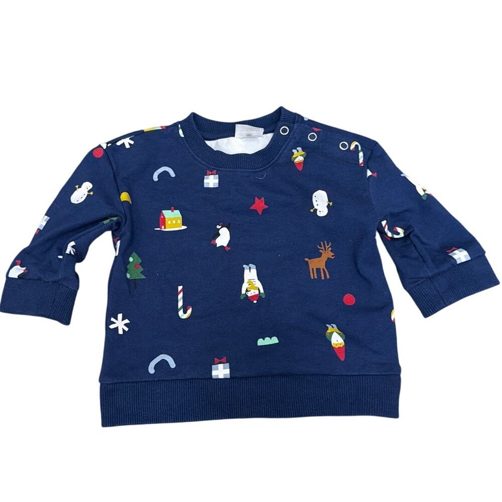 Hanna Andersson holiday French terry sweatshirt navy blue size 6-12 months